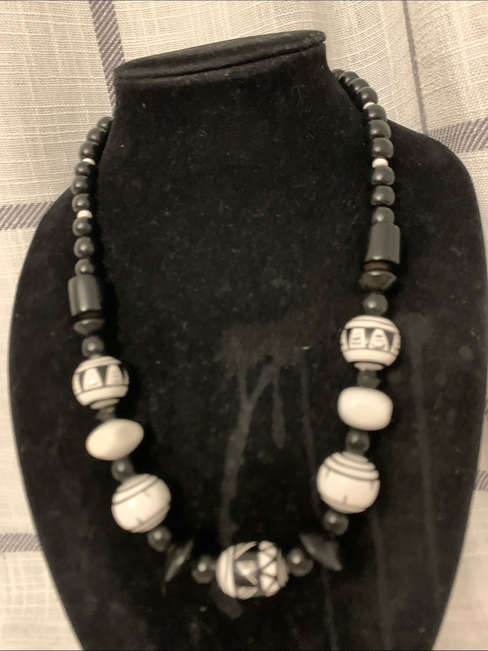 Black and White Beaded Statement Necklace - Bold Geometric Design
